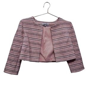 Teri Jon by Rickie Freeman Tweed‎ Cropped Jacket Pink Black Metallic Size 6